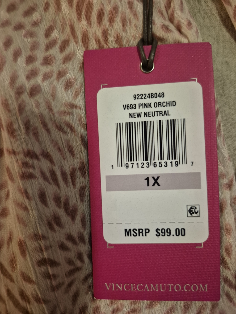 Vince Camuto Pink Printed V-Neck Ruffle Sleeve Blouse - Picture 2 of 7